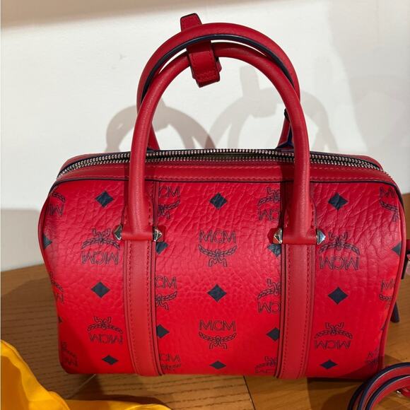 MCM Red Monogram Satchel Bag - Picture 3 of 6